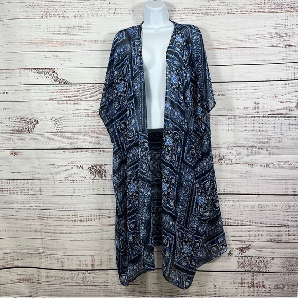 Lane Bryant Sweaters - Lane Bryant Blue Floral Sheer Open Duster Cardigan